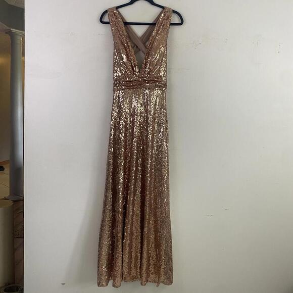 REVELRY champagne sequin plunge maxi formal dress - Picture 7 of 9